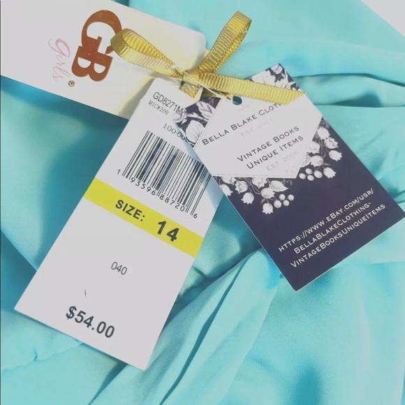 GB Girls Dress 14  Blue Green Aqua sleeveless ruffle tapering Easter NWT $54 - Picture 5 of 6